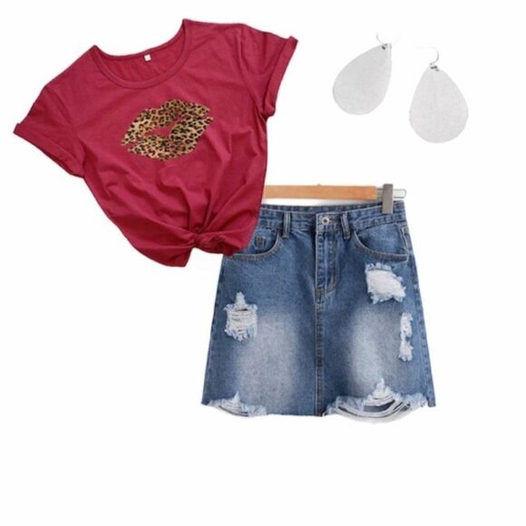 Plus Size 2X 3X 4X Ripped Blue Jean Denim Skirt - Picture 1 of 7